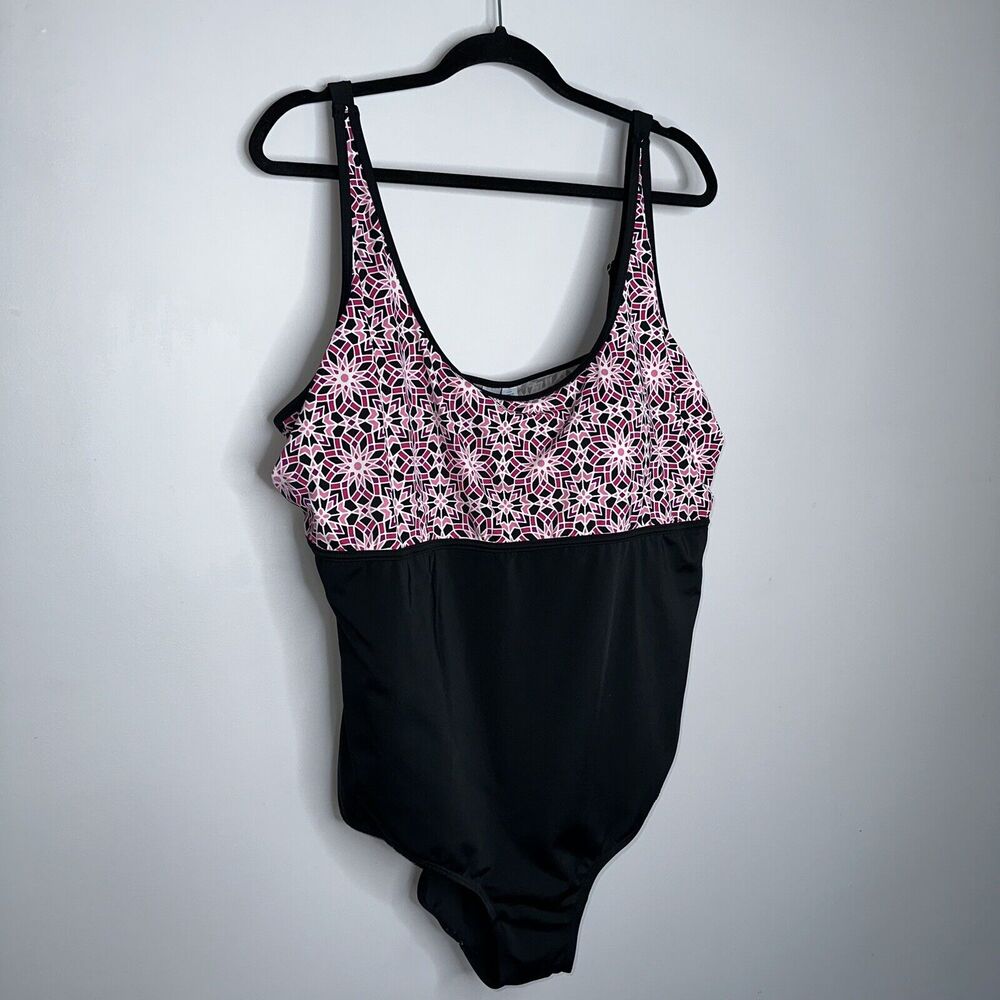 Swim 365 Women’s Geometric Print One Piece Swimsuit Black Soft Cups Size 24W - Picture 3 of 5